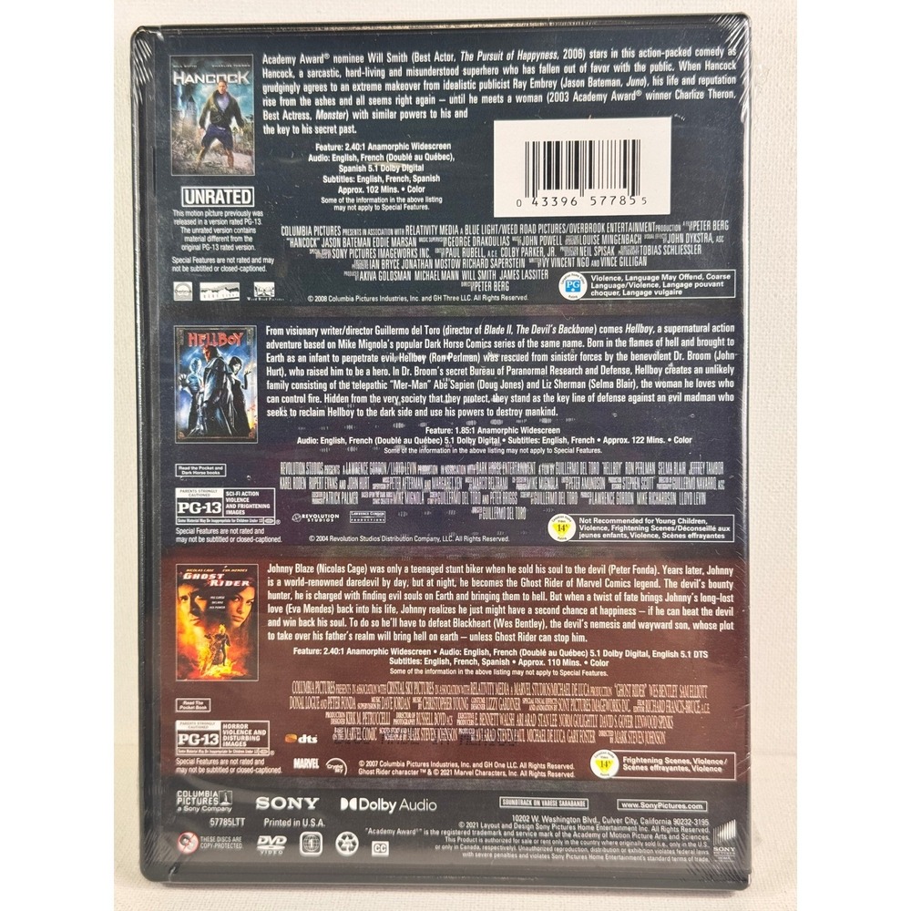 3 Movie Collection Hancock Hellboy Ghost Rider DVD Will Smith Nicolas Cage - Picture 2 of 2